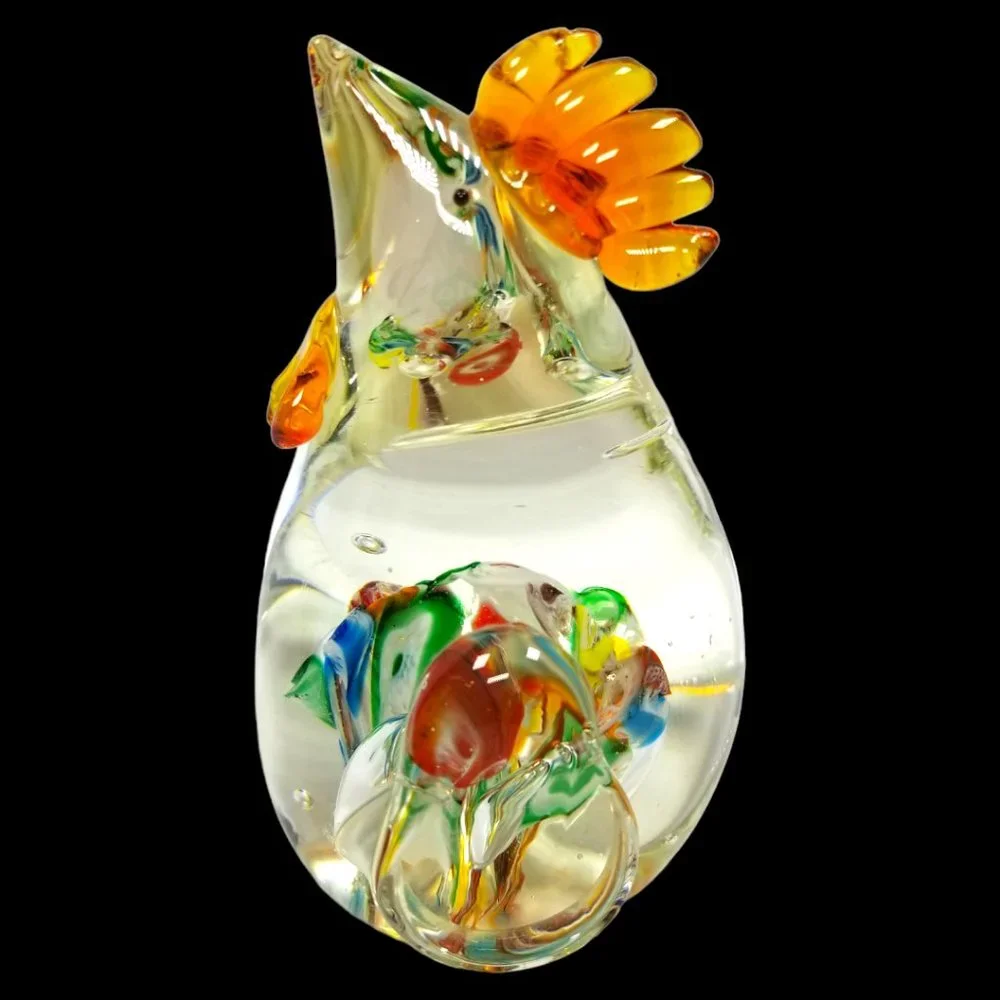 Colorful Murano Italy Blown Art Glass Rooster Paperweight Anamorphic  Figurine - Picture 3 of 12